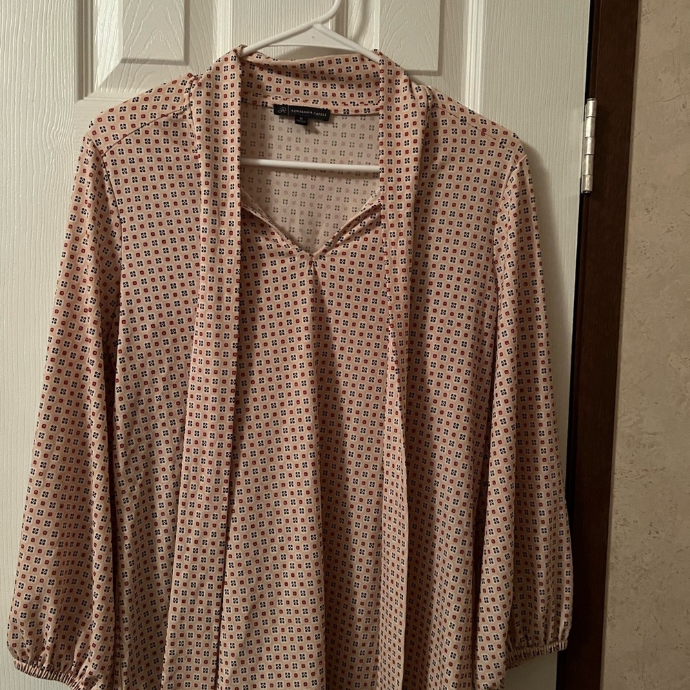 Patterned Cream Blouse with Tie Neck